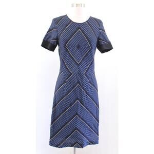 Sea New York Blue Black Squiggle Stripe Diamond Silk Blend Sheath Dress Size 4